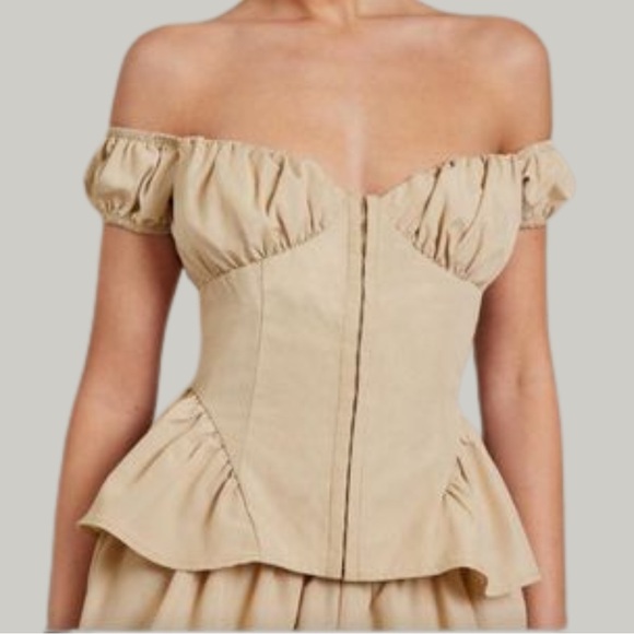 Princess Polly Tops - Beige Off-Shoulder Peplum Top